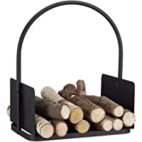 Los mejores  - Relaxdays Cesta de Leña con Asa Grande- Hierro- Negro- 30x40.5x46.5 cm